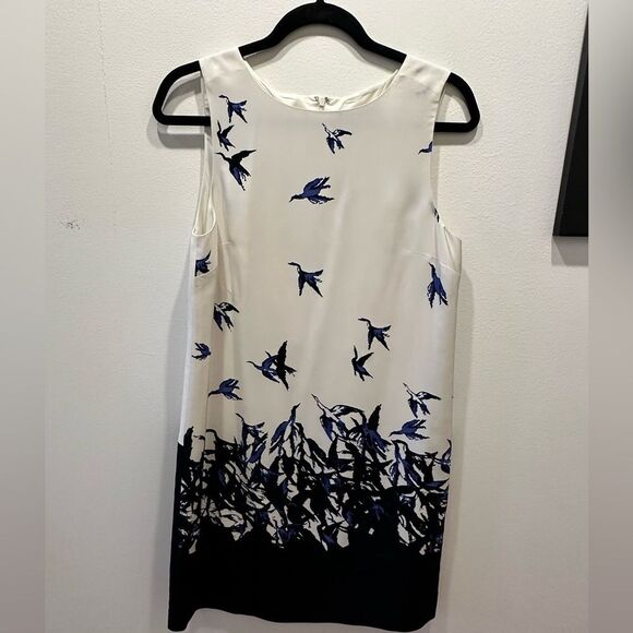 TIBI New York, SILK Shift Dress, Cream with ombré, Flying Crane pattern, Size 8 - Picture 5 of 11